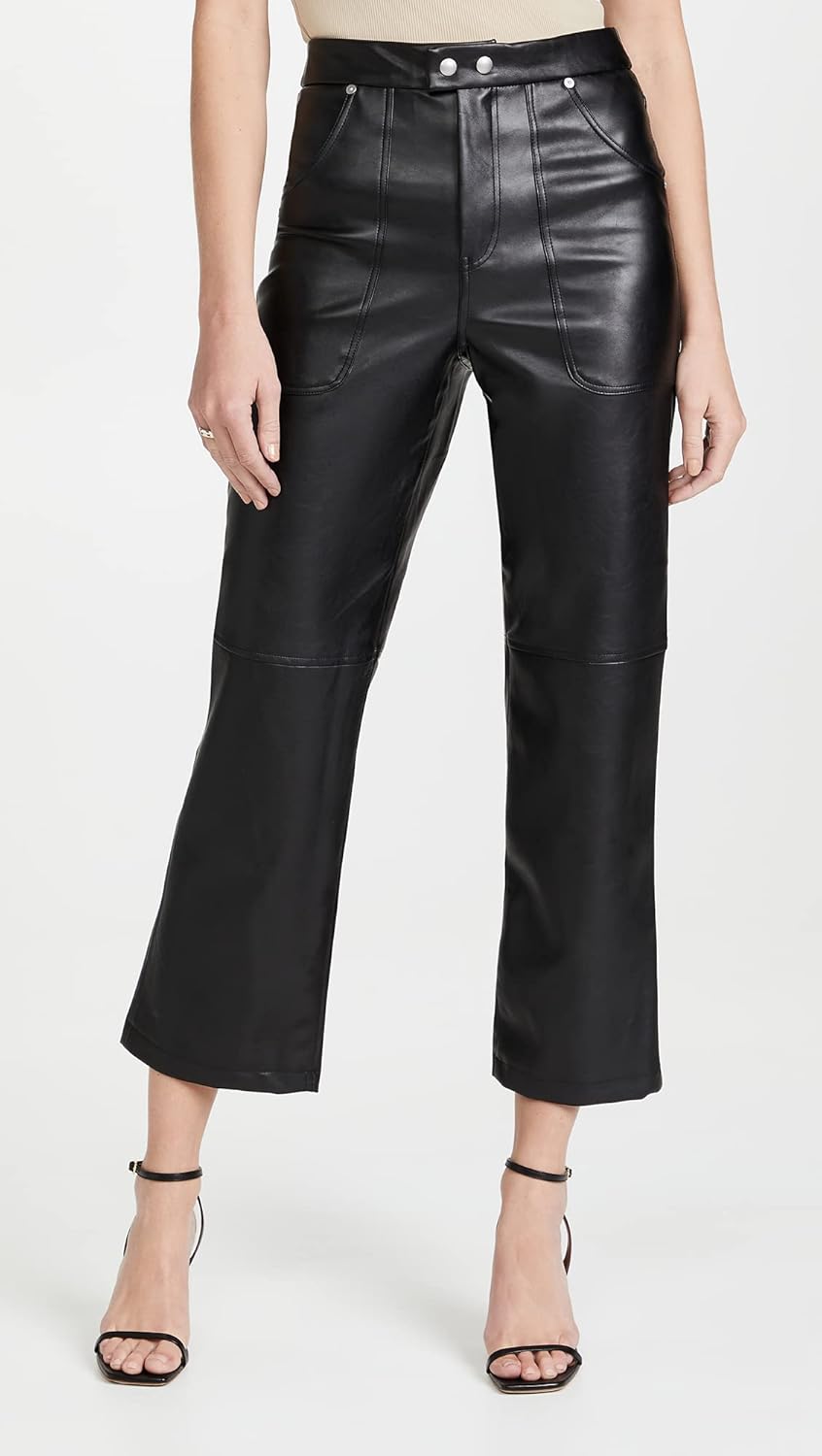 Womens Luxury Clothing Straight Leg Vegan Leather Pants, Pants