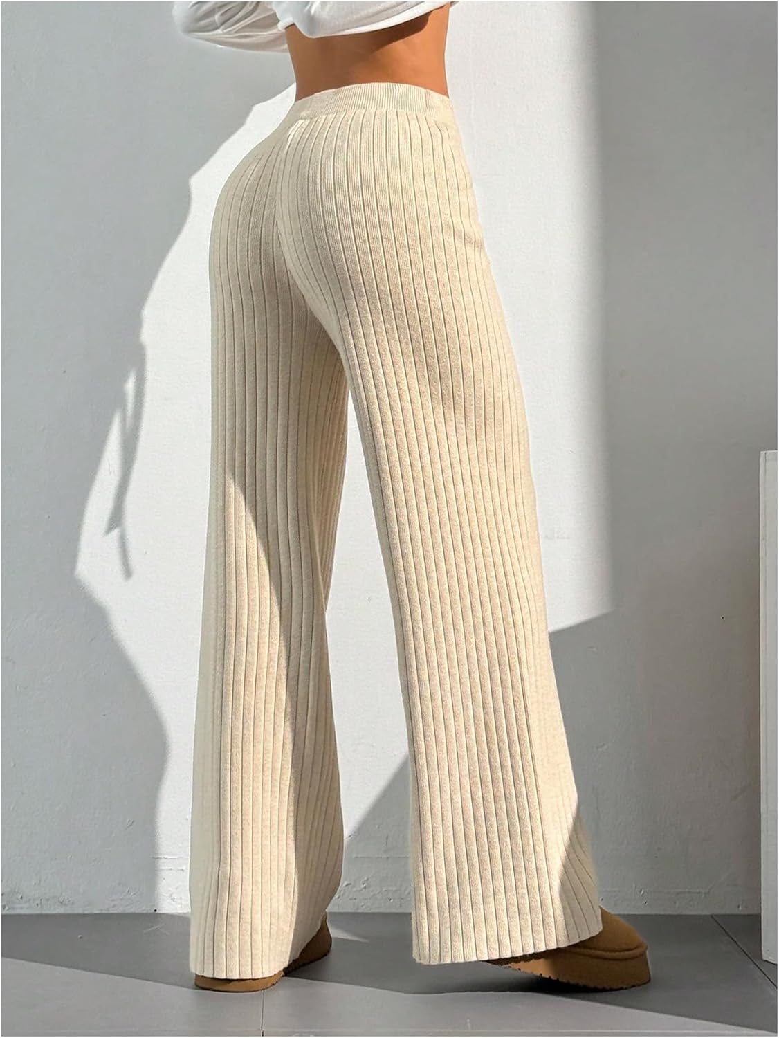 Women’s Wide Leg Comfy Knit Lounge Pant Drawstring High Waisted Striped Chunky Sweater Pants