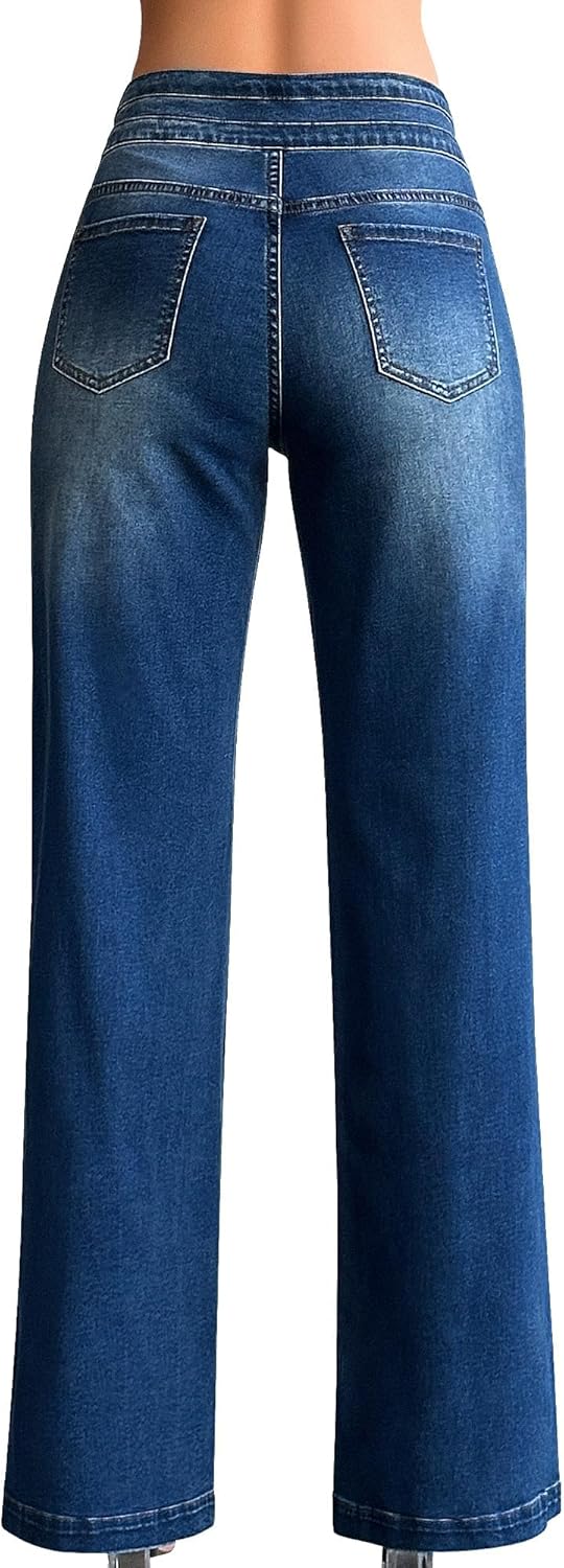 Women’s Wide Leg Jeans Casual High Waisted Stretch Baggy Loose Denim Pants