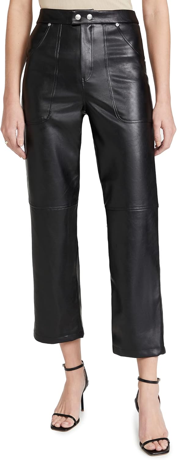 Womens Luxury Clothing Straight Leg Vegan Leather Pants, Pants