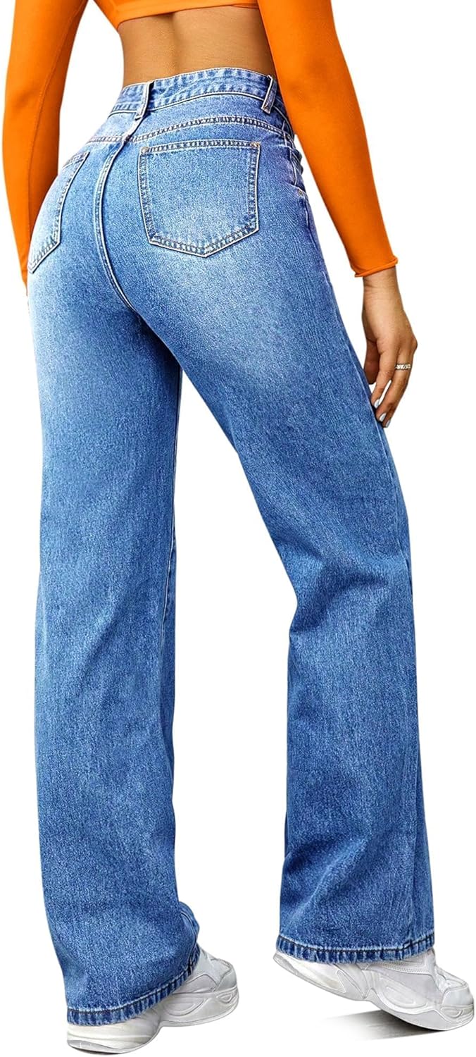 Straight Leg Jeans for Women,High Waisted Wide Leg Loose Microelastic Boyfried Denim Pants